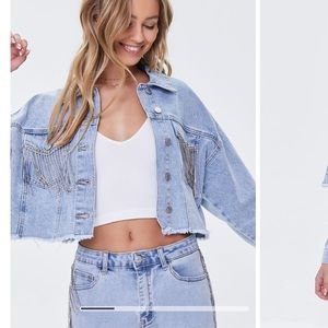 Forever 21 Rhinestone Tassel Denim Jacket